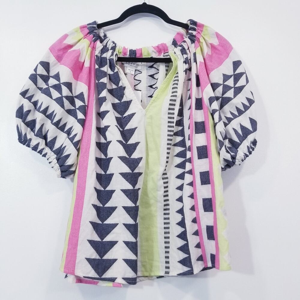 Velvet by Graham & Spencer Geometric Patterned Women's Top Puff Sleeves